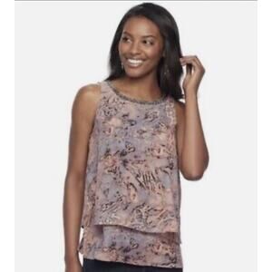 Y2k Juicy Couture Blouse XL Pink Gray Chiffon Beaded Fairy Grunge Romantic